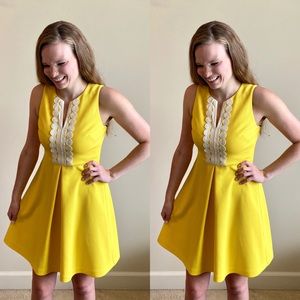 NWT Vince Camuto yellow grid crochet dress